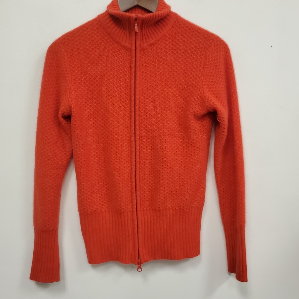 Marshall Fields Womens Full Zip Honeycomb Knit Cashmere Sweater Size XS Red